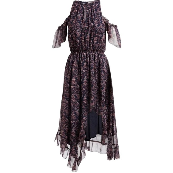 Joie Agnek Split-Neck Cold-Shoulder Printed Silk Dress - Picture 5 of 9